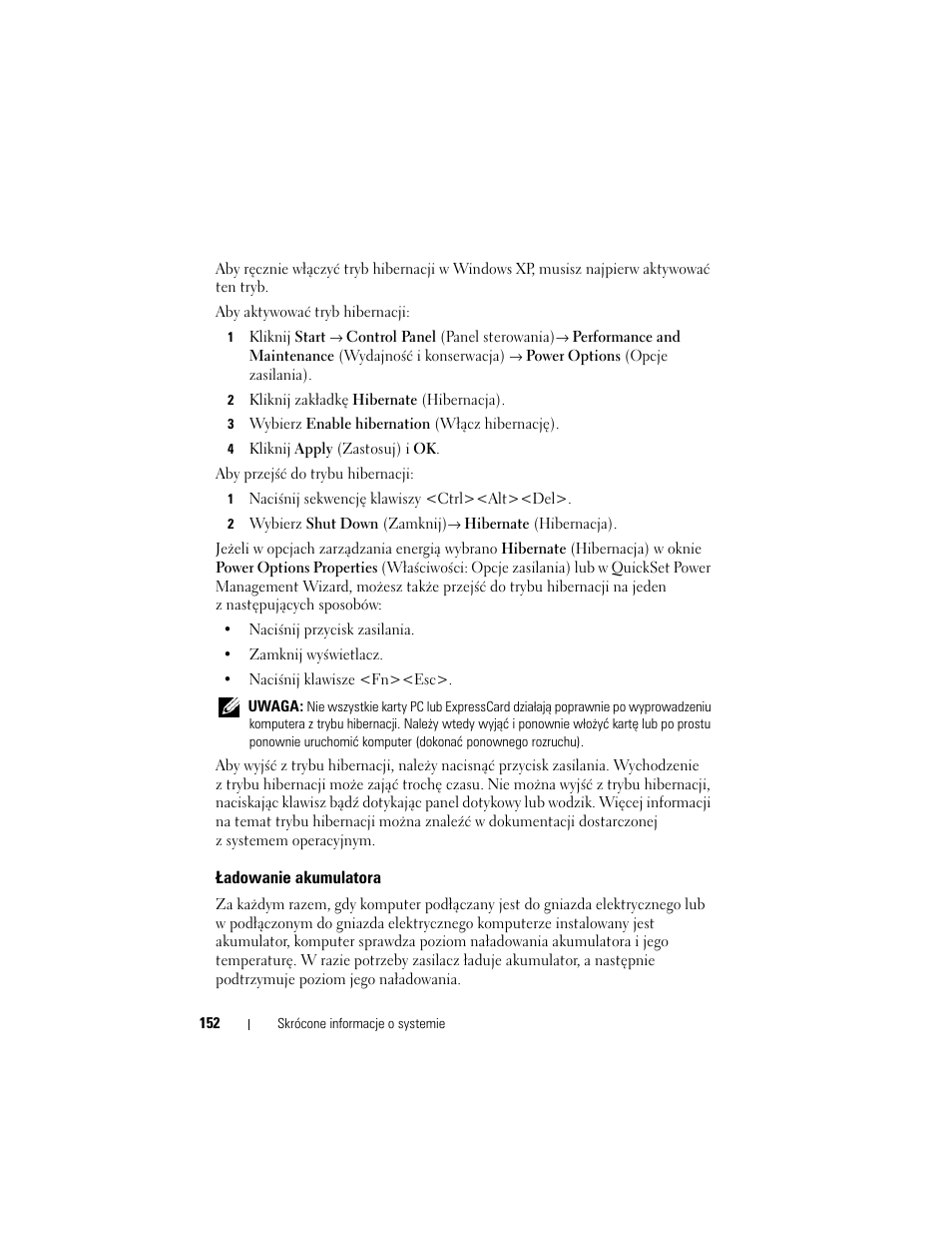 Ładowanie akumulatora | Dell Latitude XT (Late 2007) User Manual | Page 152 / 200