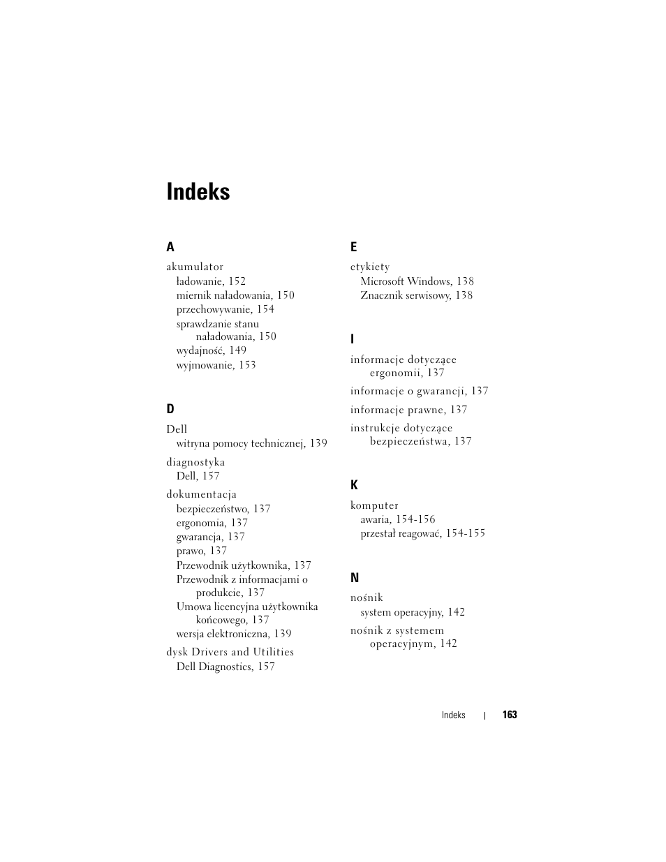 Indeks | Dell Latitude XT (Late 2007) User Manual | Page 163 / 200