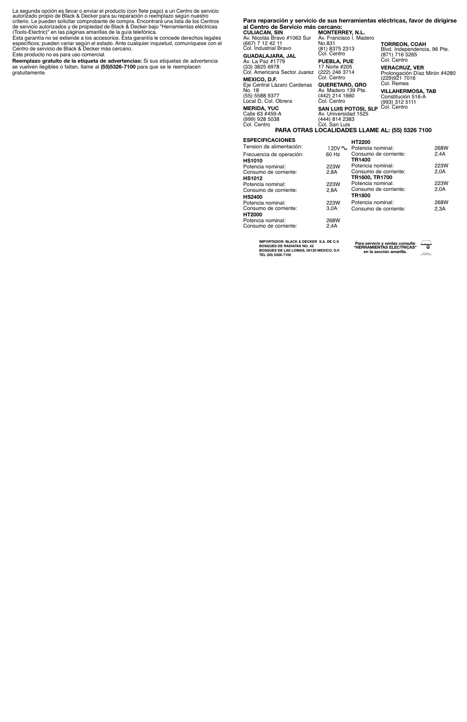 Black & Decker TR1700 User Manual | Page 5 / 5