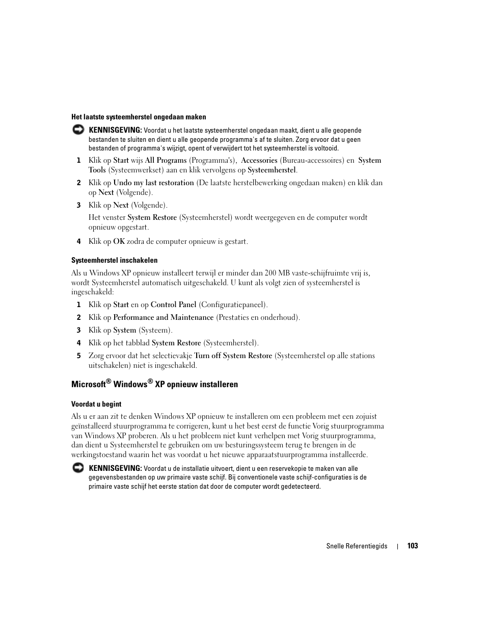 Microsoft® windows® xp opnieuw installeren, Microsoft | Dell OptiPlex GX280 User Manual | Page 103 / 260