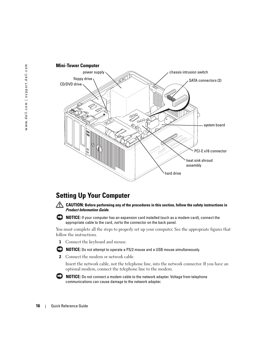 Mini-tower computer, Setting up your computer | Dell OptiPlex GX280 User Manual | Page 16 / 260