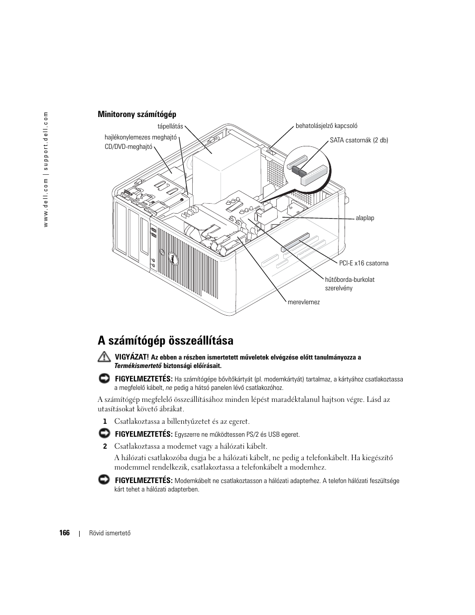 Minitorony számítógép, A számítógép összeállítása | Dell OptiPlex GX280 User Manual | Page 166 / 260