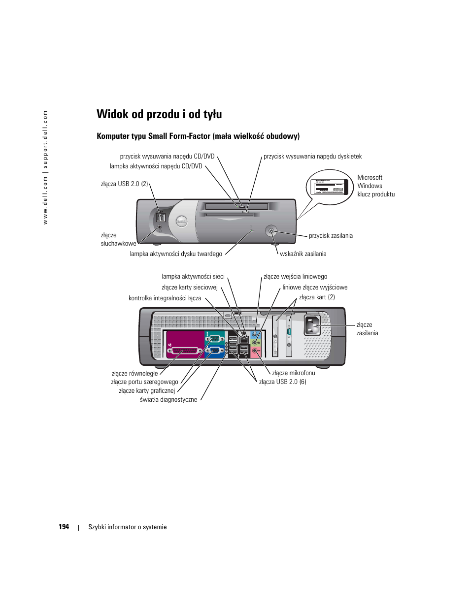 Widok od przodu i od tyłu | Dell OptiPlex GX280 User Manual | Page 194 / 260