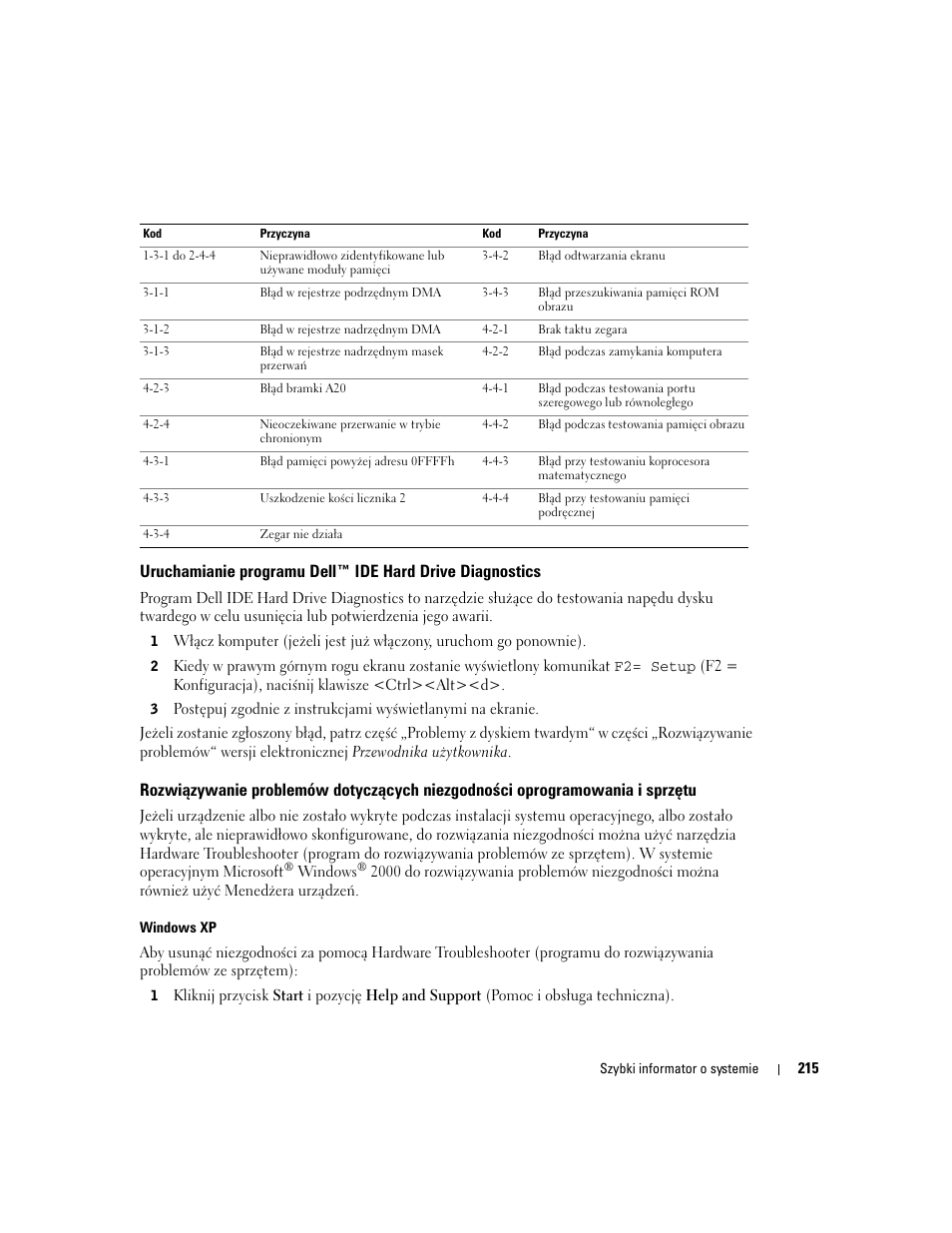 Rozwiązywanie problemów dotyczących niezgodności o, Programowania i sprzętu | Dell OptiPlex GX280 User Manual | Page 215 / 260