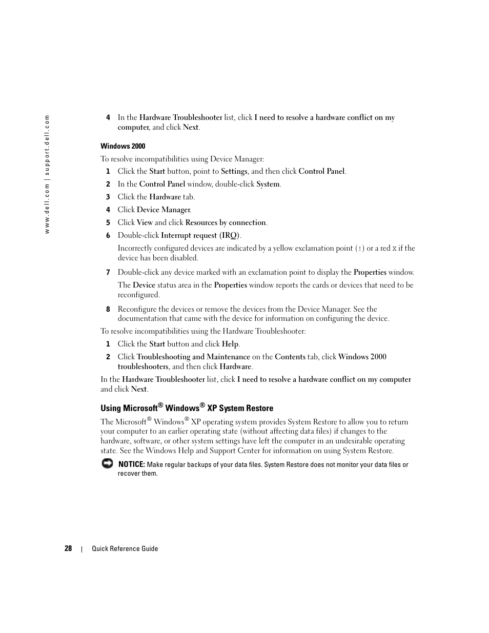 Using microsoft® windows® xp system restore | Dell OptiPlex GX280 User Manual | Page 28 / 260