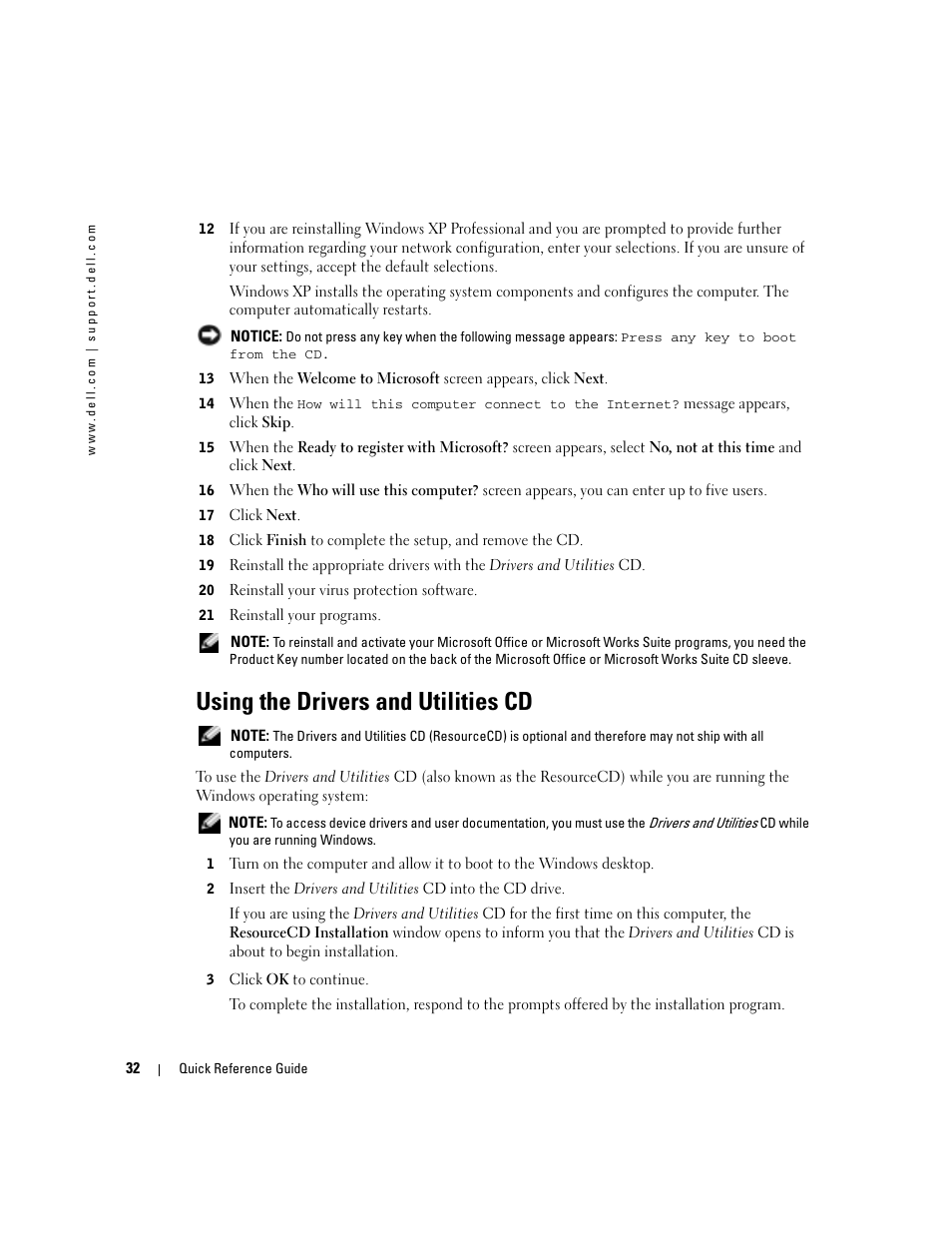 Using the drivers and utilities cd | Dell OptiPlex GX280 User Manual | Page 32 / 260