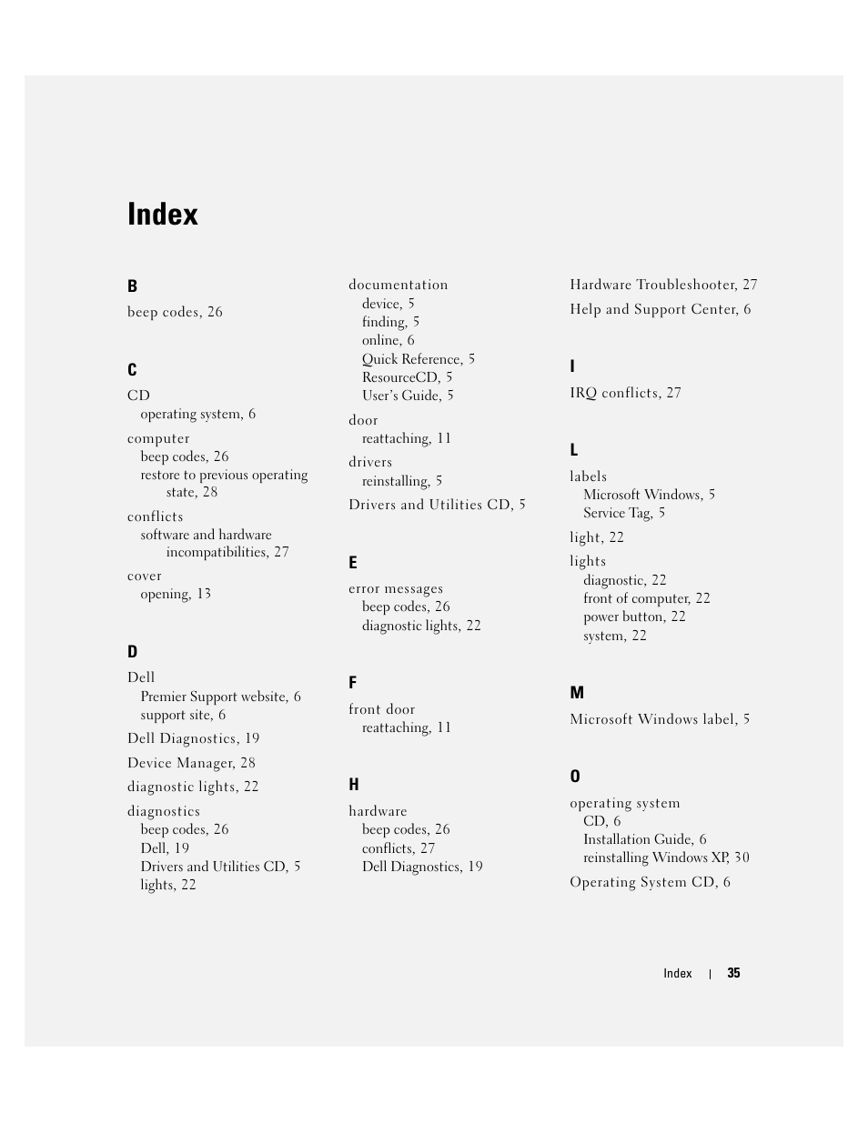 Index | Dell OptiPlex GX280 User Manual | Page 35 / 260