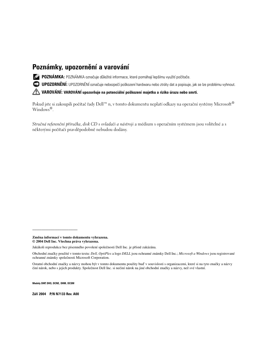 Poznámky, upozornění a varování | Dell OptiPlex GX280 User Manual | Page 38 / 260