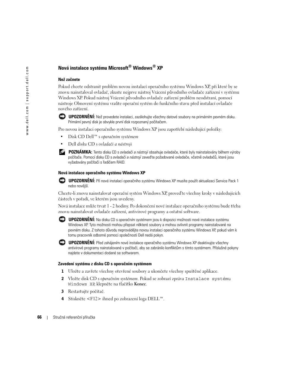 Nová instalace systému microsoft® windows® xp, Nová instalace systému microsoft | Dell OptiPlex GX280 User Manual | Page 66 / 260
