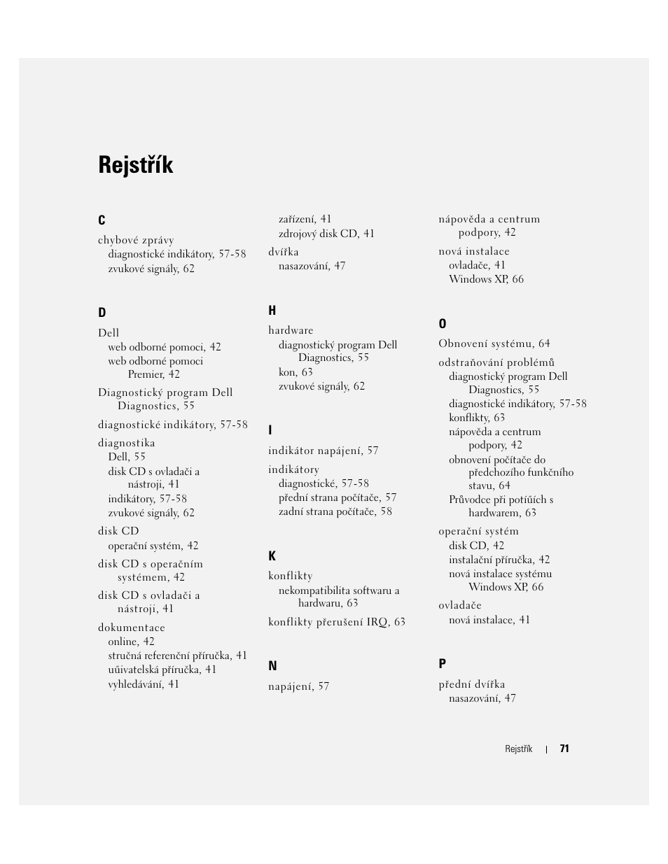 Rejstřík | Dell OptiPlex GX280 User Manual | Page 71 / 260