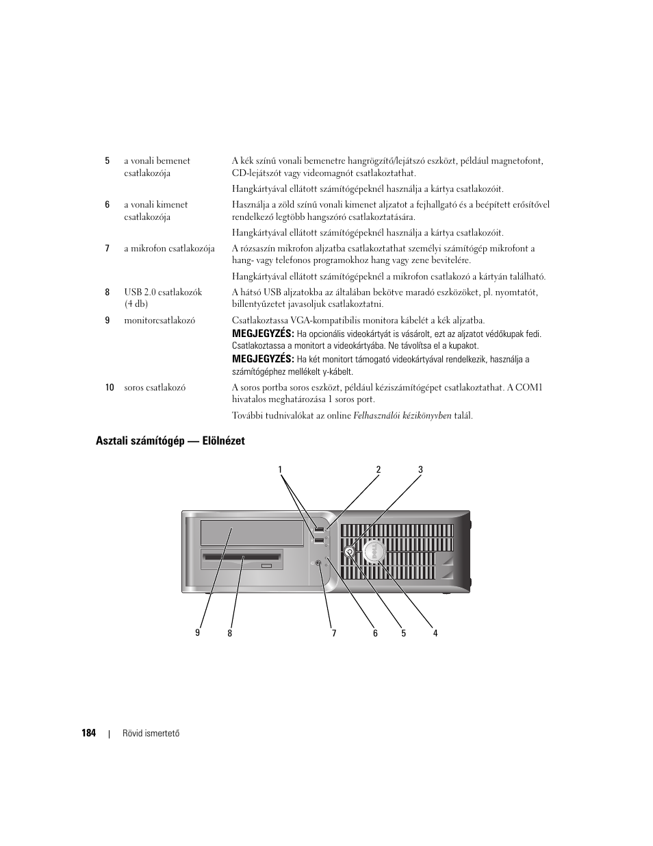 Asztali számítógép - elölnézet, Asztali számítógép — elölnézet | Dell OptiPlex 210L User Manual | Page 184 / 300