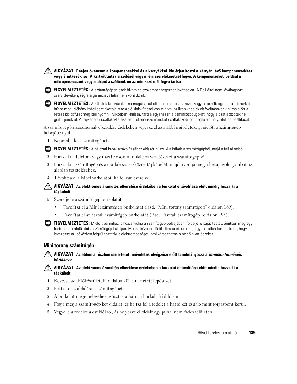 Mini torony számítógép | Dell OptiPlex 210L User Manual | Page 189 / 300