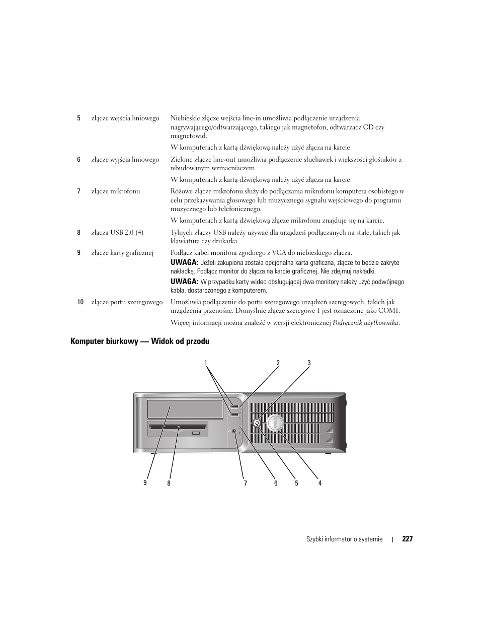 Komputer biurkowy - widok od przodu, Komputer biurkowy — widok od przodu | Dell OptiPlex 210L User Manual | Page 227 / 300