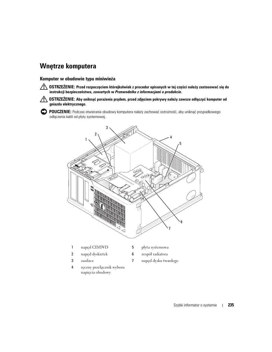 Wnętrze komputera, Komputer w obudowie typu miniwieża | Dell OptiPlex 210L User Manual | Page 235 / 300