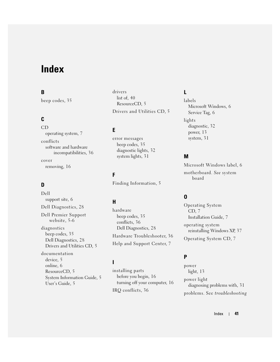 Index | Dell OptiPlex 210L User Manual | Page 41 / 300