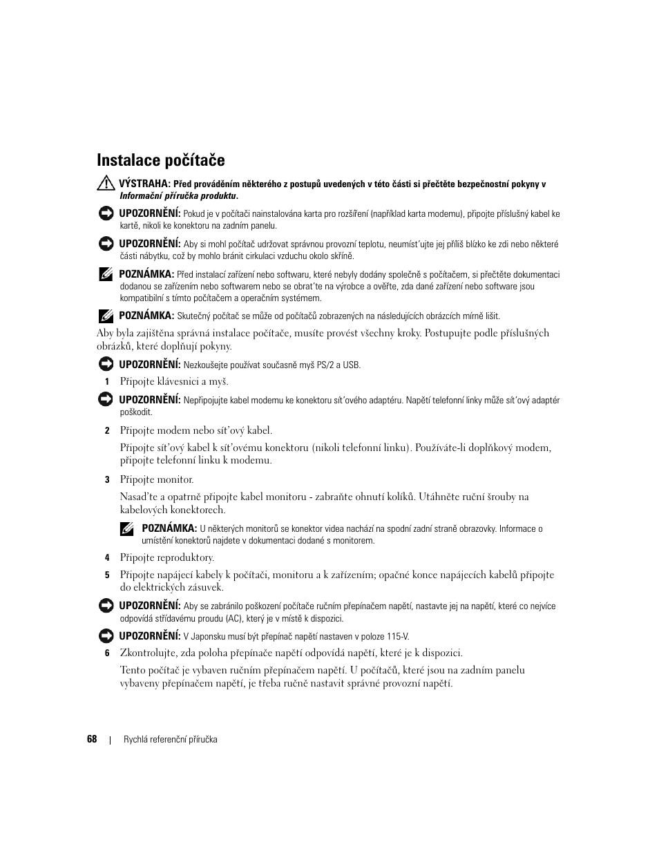 Instalace počítače | Dell OptiPlex 210L User Manual | Page 68 / 300