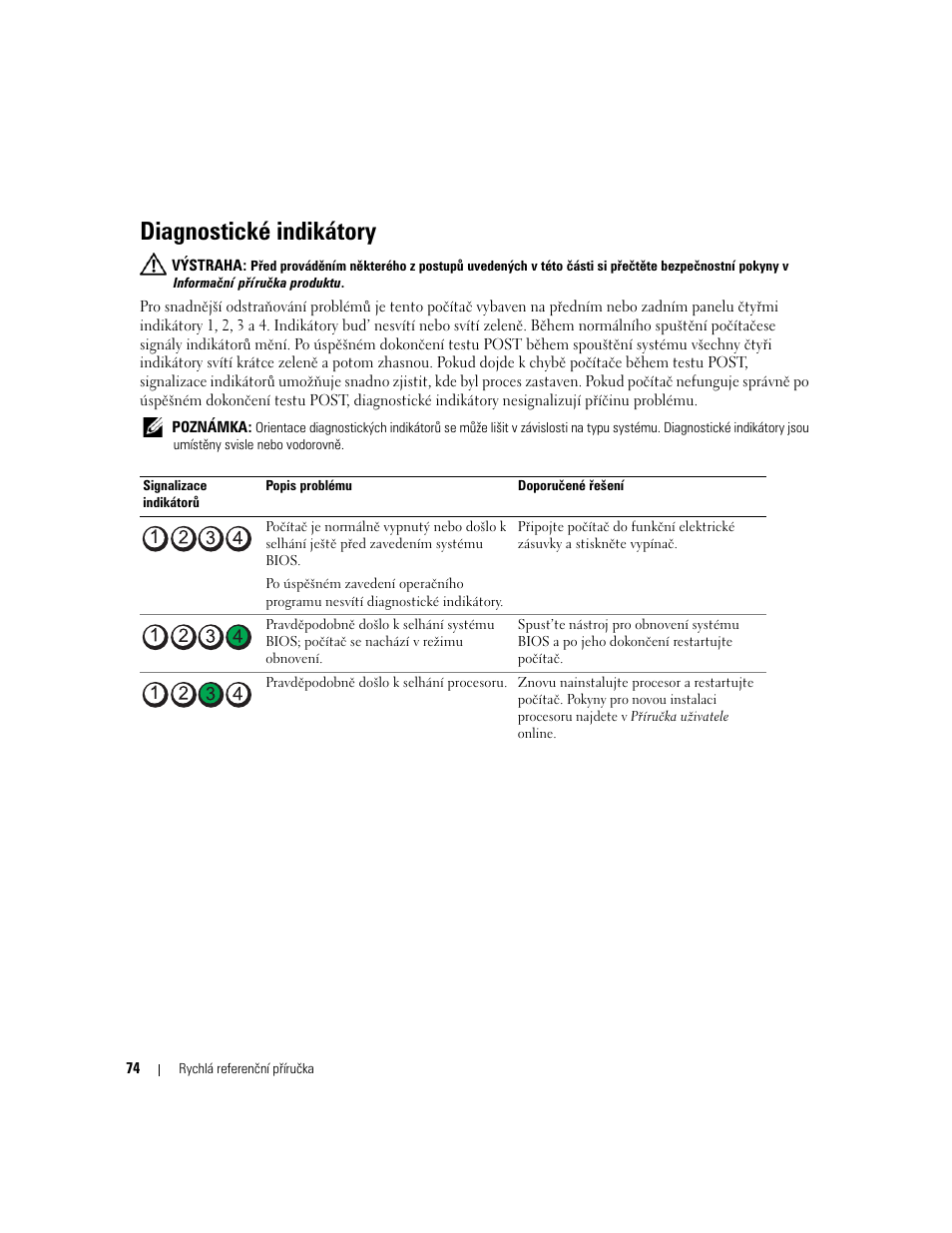 Diagnostické indikátory, Zvukové signály | Dell OptiPlex 210L User Manual | Page 74 / 300