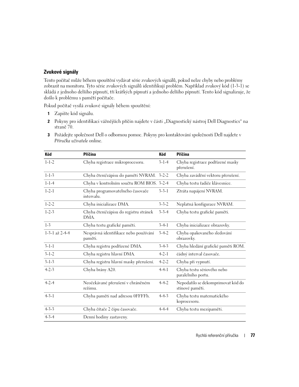 Zvukové signály, Odstraňování nekompatibility softwaru a hardwaru, Zvukové signály“ na straně 77. rovněž p | Dell OptiPlex 210L User Manual | Page 77 / 300