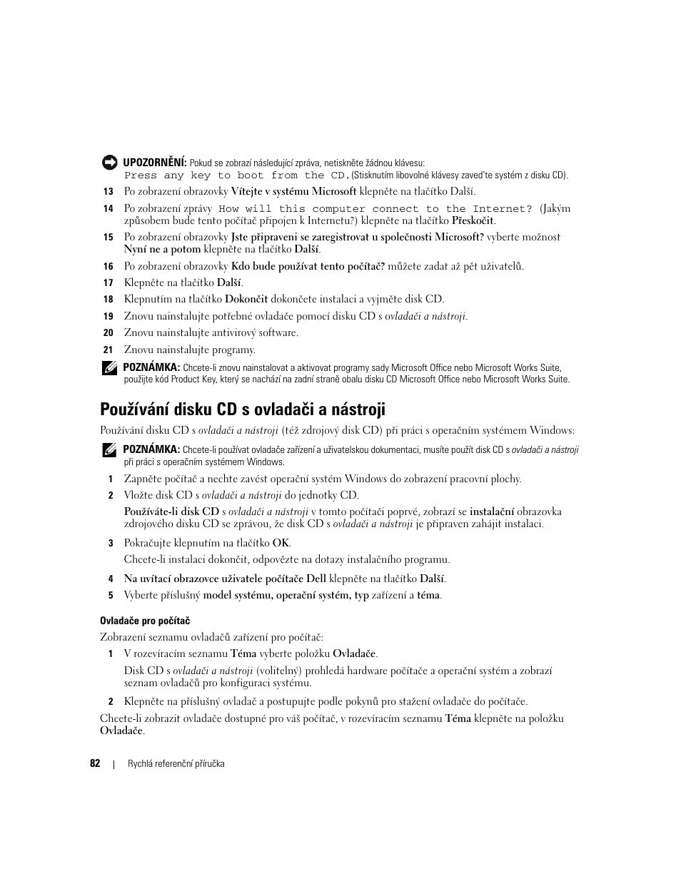 Používání disku cd s ovladači a nástroji | Dell OptiPlex 210L User Manual | Page 82 / 300