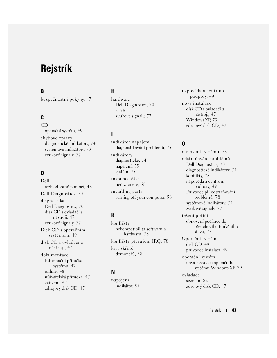 Rejstrík | Dell OptiPlex 210L User Manual | Page 83 / 300