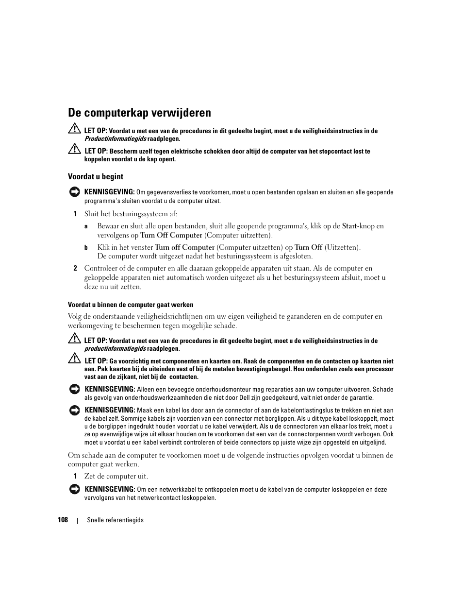 De computerkap verwijderen, Voordat u begint | Dell OptiPlex 320 User Manual | Page 108 / 312