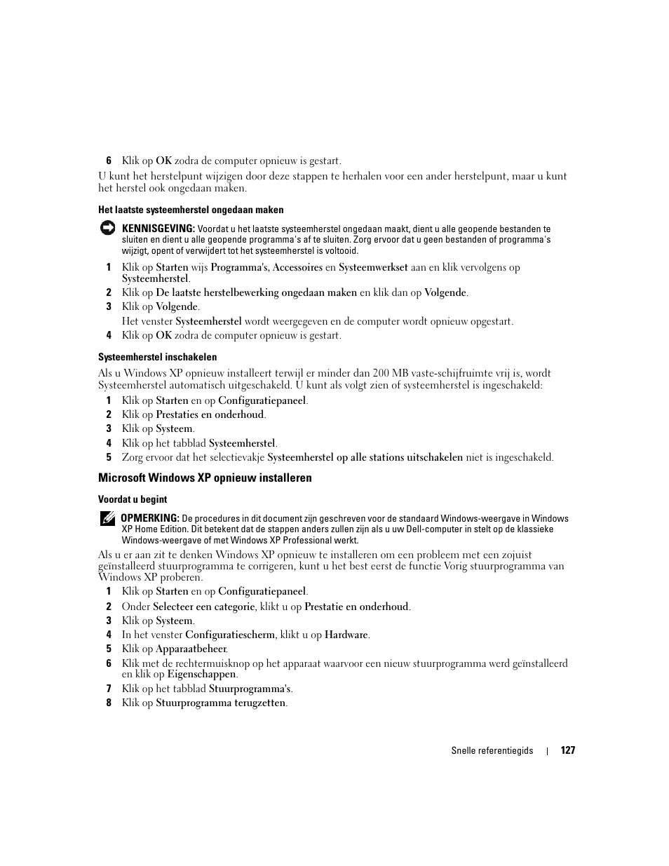 Microsoft windows xp opnieuw installeren | Dell OptiPlex 320 User Manual | Page 127 / 312