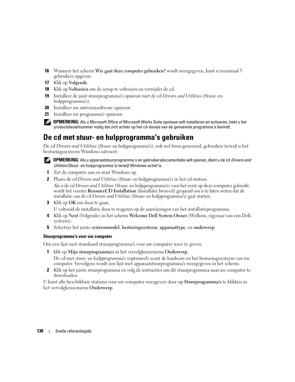 De cd met stuur- en hulpprogramma's gebruiken | Dell OptiPlex 320 User Manual | Page 130 / 312