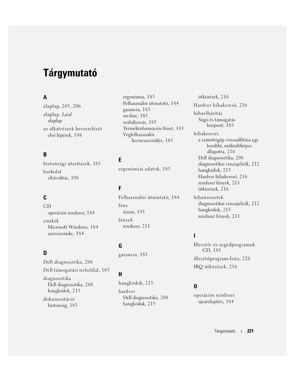 Tárgymutató | Dell OptiPlex 320 User Manual | Page 221 / 312