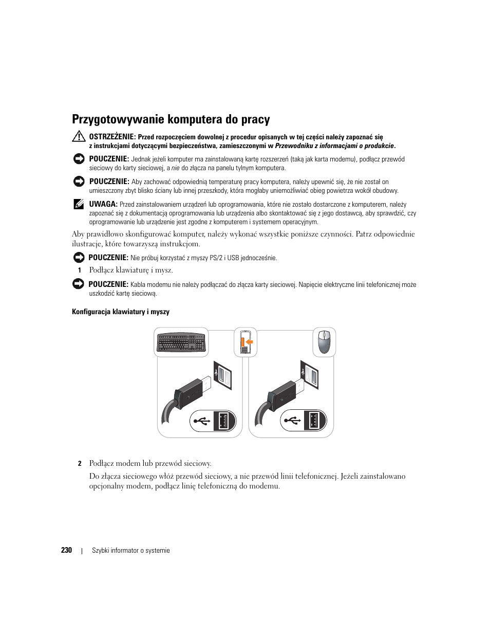 Przygotowywanie komputera do pracy | Dell OptiPlex 320 User Manual | Page 230 / 312