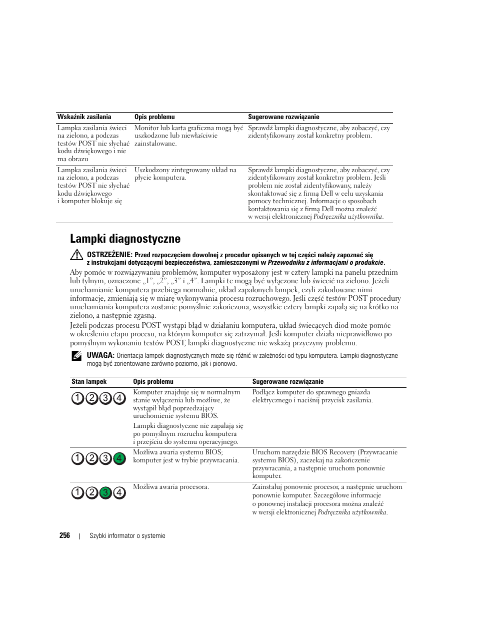 Lampki diagnostyczne, Patrz „lampki diagnostyczne” na stronie 256) | Dell OptiPlex 320 User Manual | Page 256 / 312