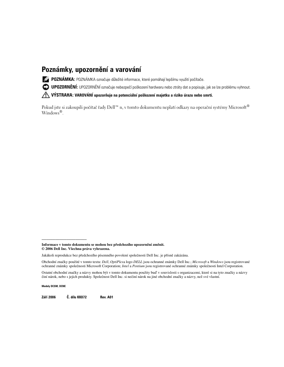 Poznámky, upozornění a varování | Dell OptiPlex 320 User Manual | Page 46 / 312