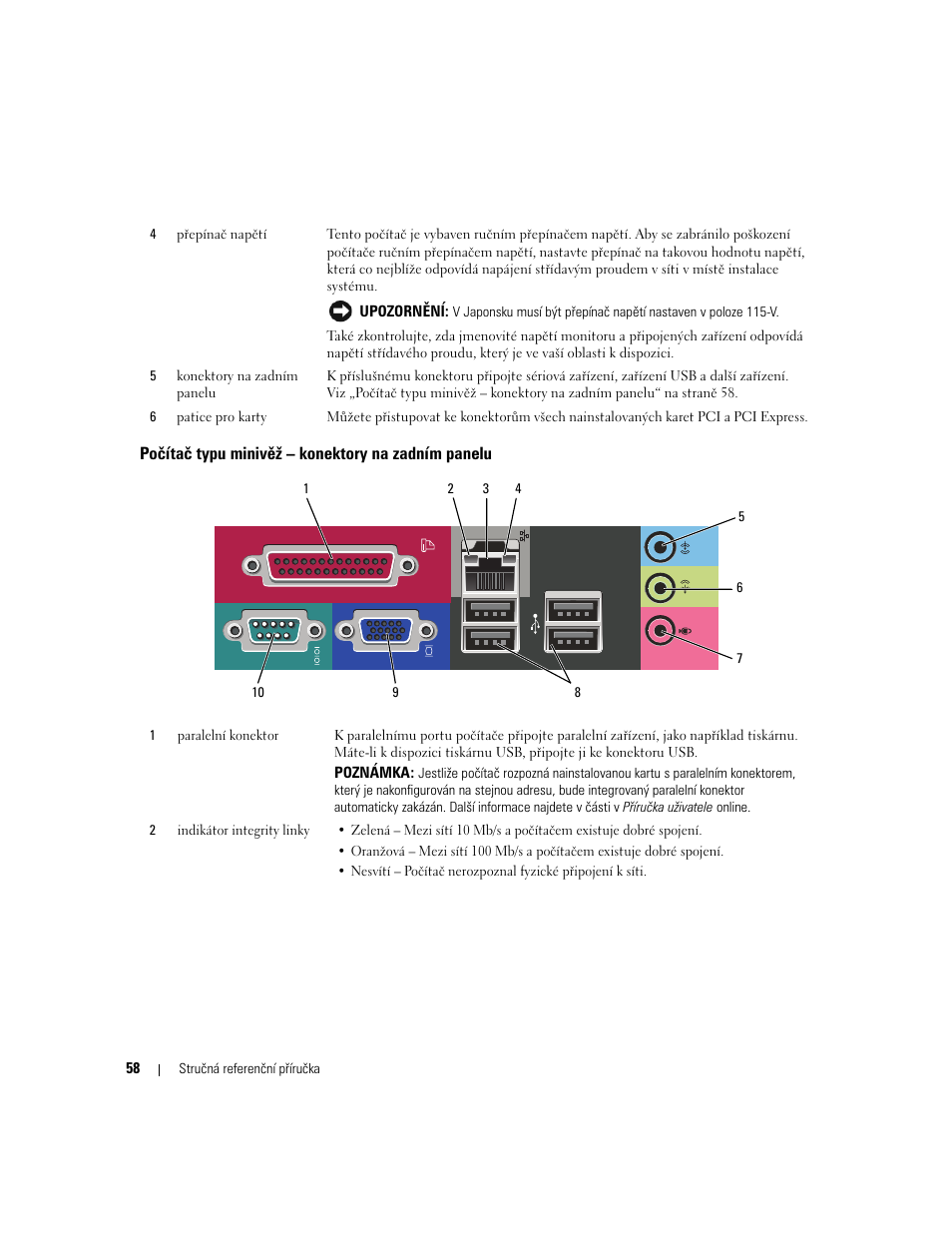 Počítač typu minivěž - konektory na zadním panel, Počítač typu minivěž – konektory na zadním panelu | Dell OptiPlex 320 User Manual | Page 58 / 312