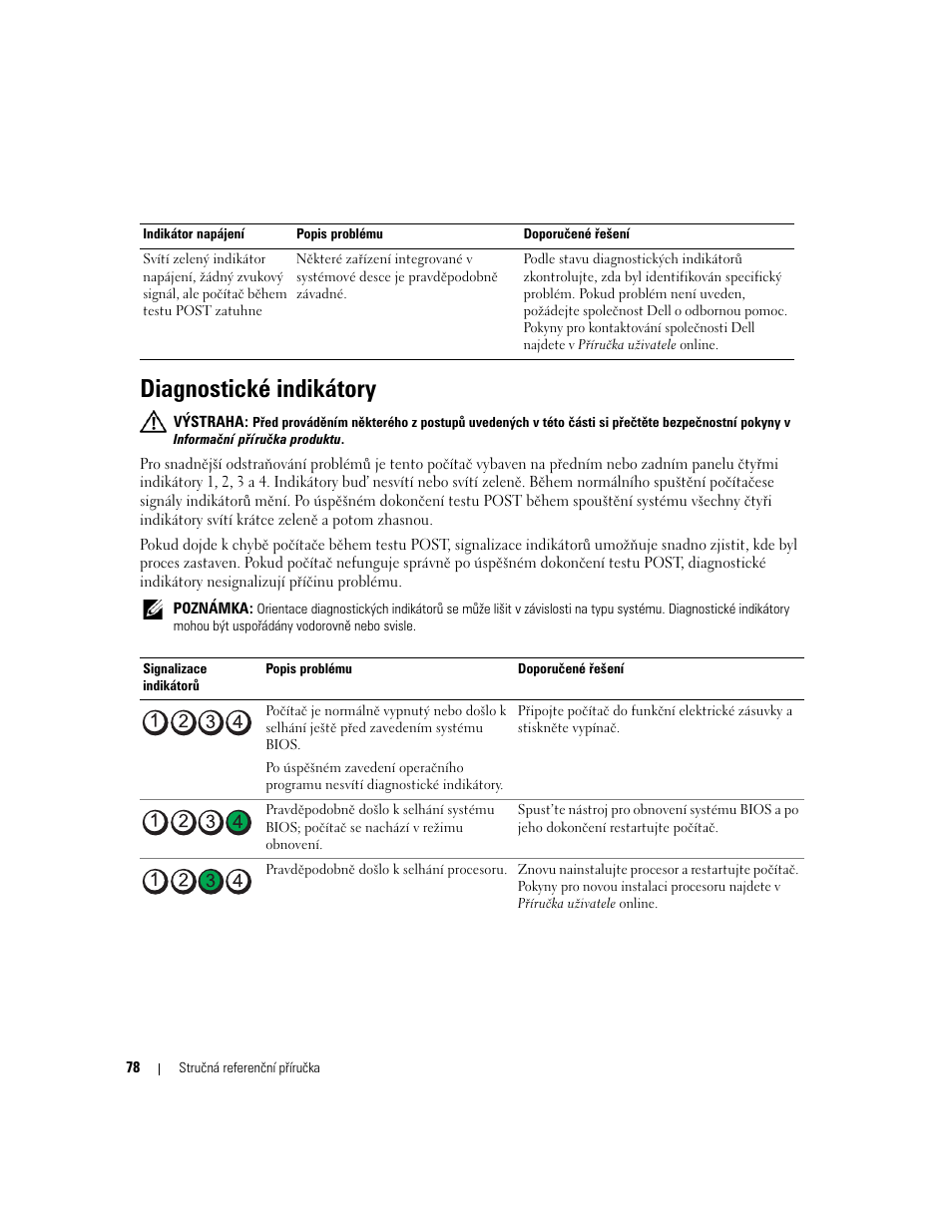 Diagnostické indikátory | Dell OptiPlex 320 User Manual | Page 78 / 312