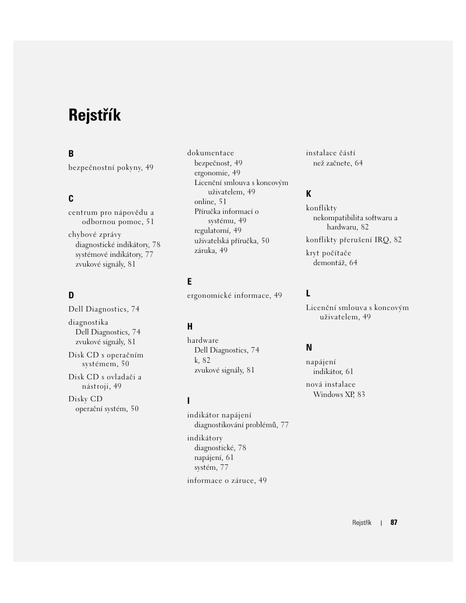 Rejstřík | Dell OptiPlex 320 User Manual | Page 87 / 312