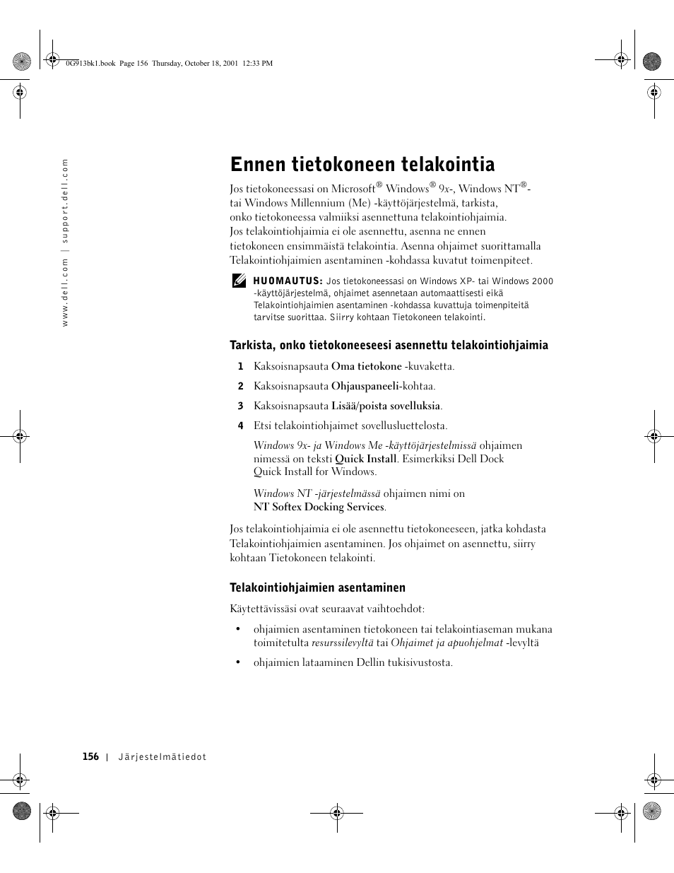Ennen tietokoneen telakointia | Dell C/Dock II Expansion Station User Manual | Page 158 / 532