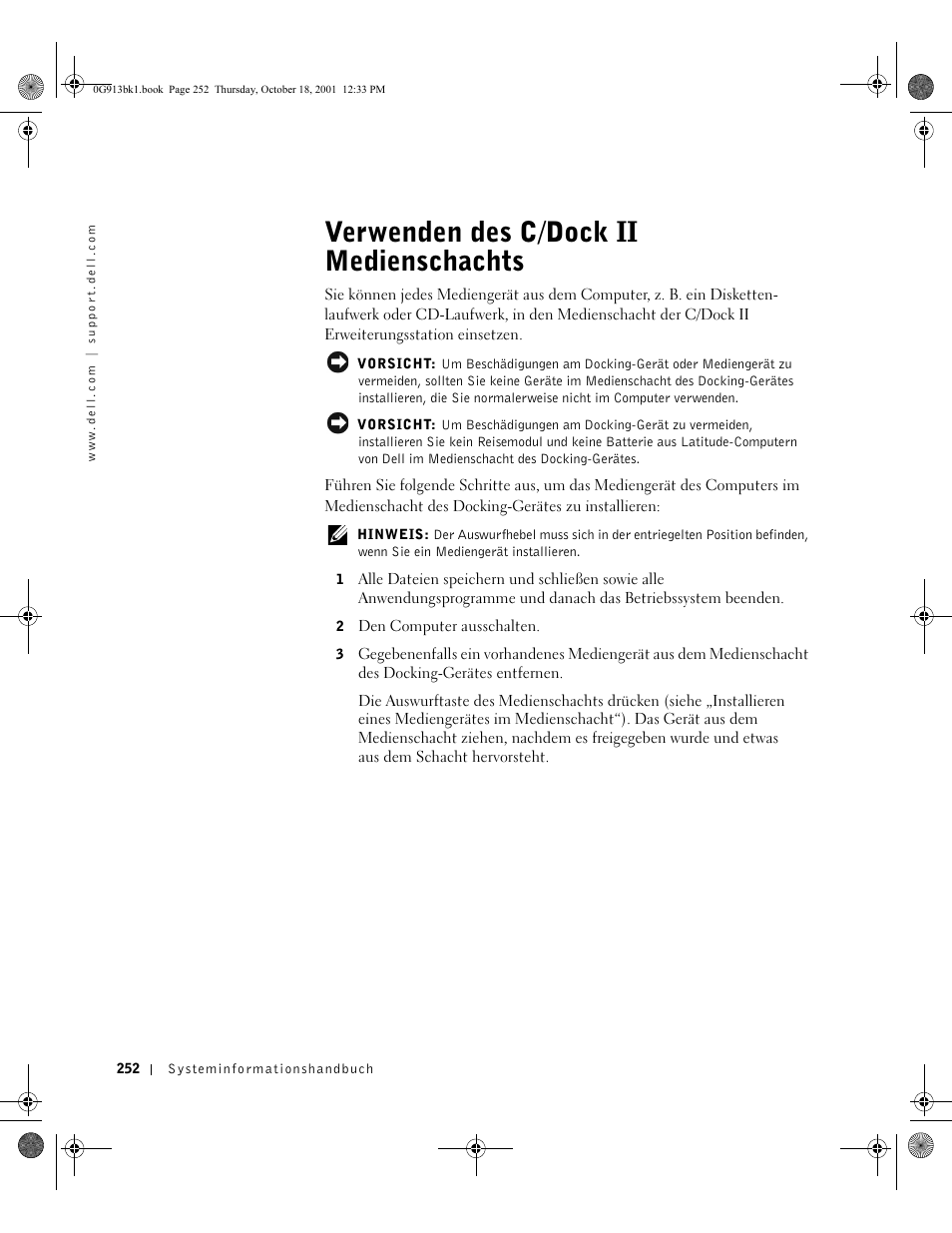 Verwenden des c/dock ii medienschachts | Dell C/Dock II Expansion Station User Manual | Page 254 / 532
