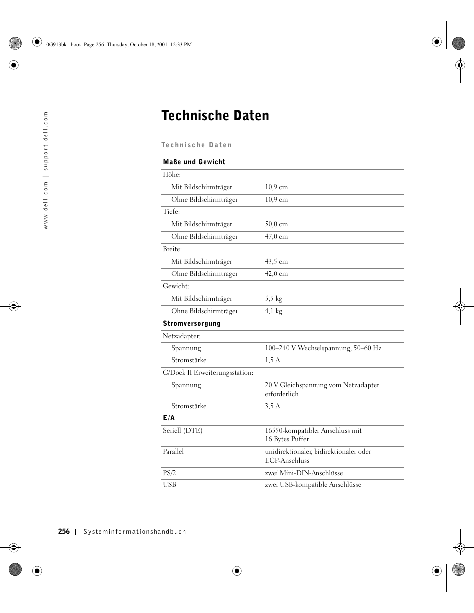 Technische daten | Dell C/Dock II Expansion Station User Manual | Page 258 / 532