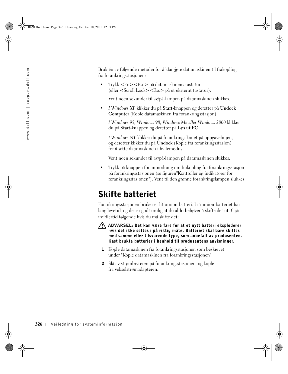 Skifte batteriet | Dell C/Dock II Expansion Station User Manual | Page 328 / 532