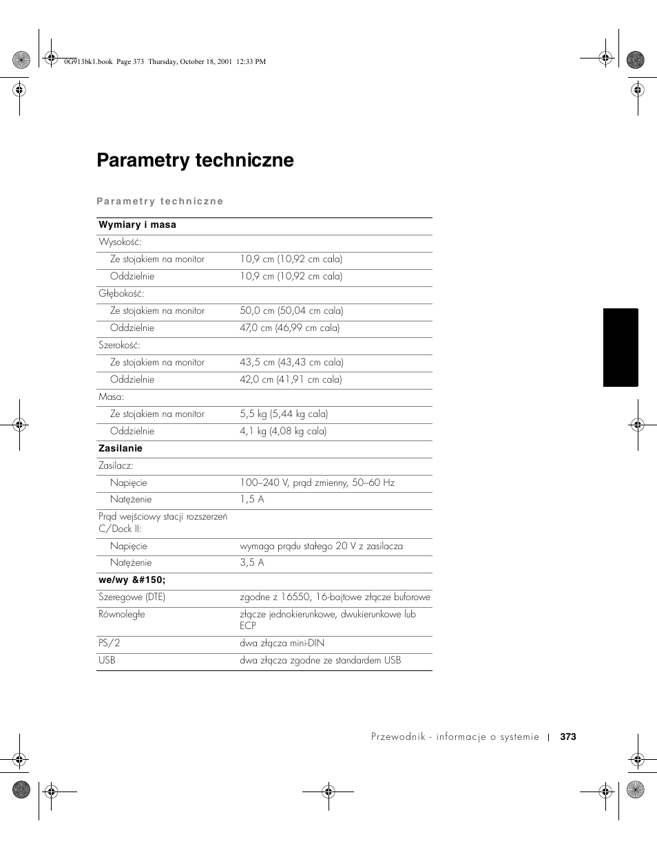 Parametry techniczne | Dell C/Dock II Expansion Station User Manual | Page 375 / 532