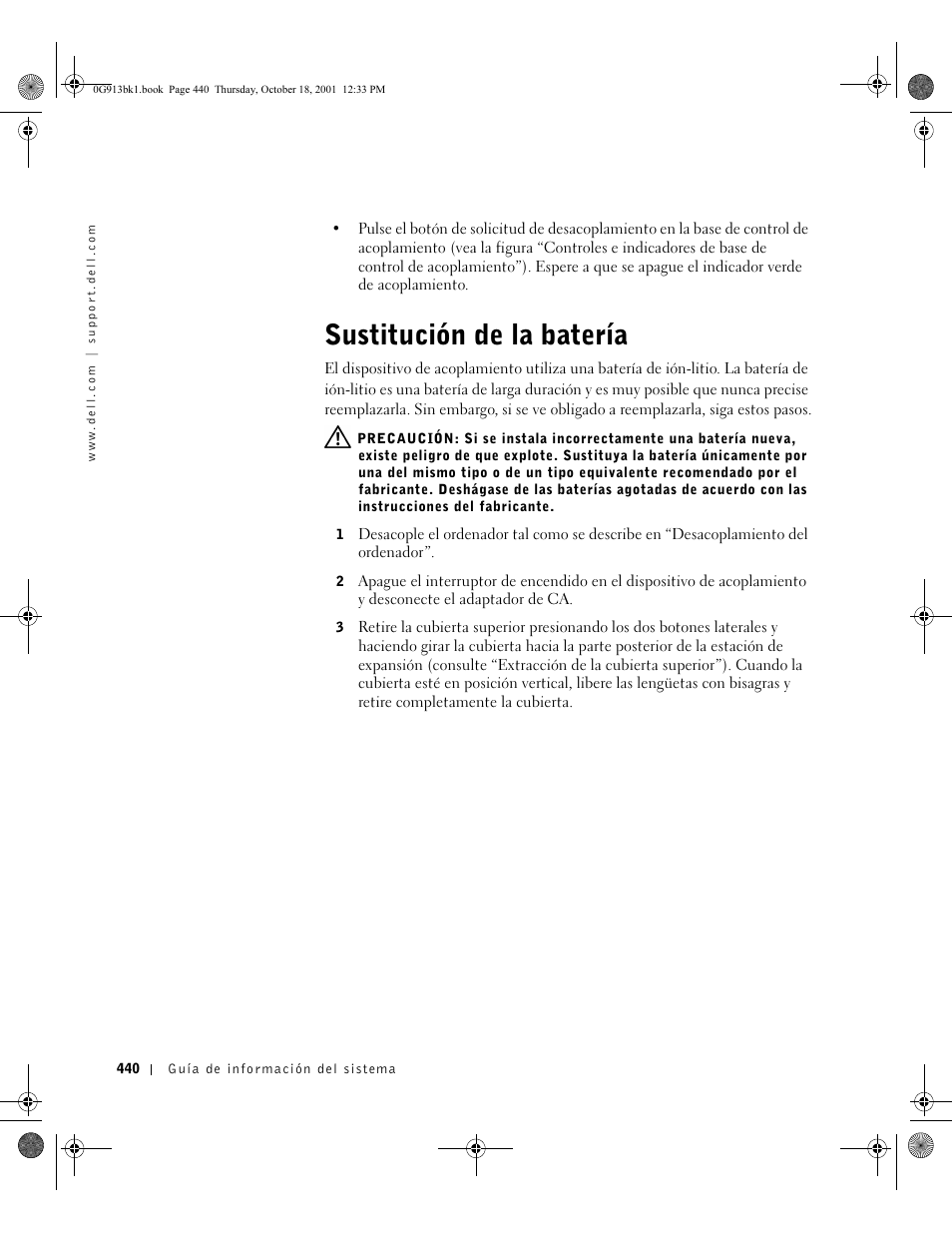 Sustitución de la batería | Dell C/Dock II Expansion Station User Manual | Page 442 / 532