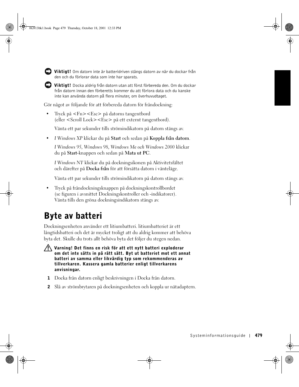 Byte av batteri | Dell C/Dock II Expansion Station User Manual | Page 481 / 532