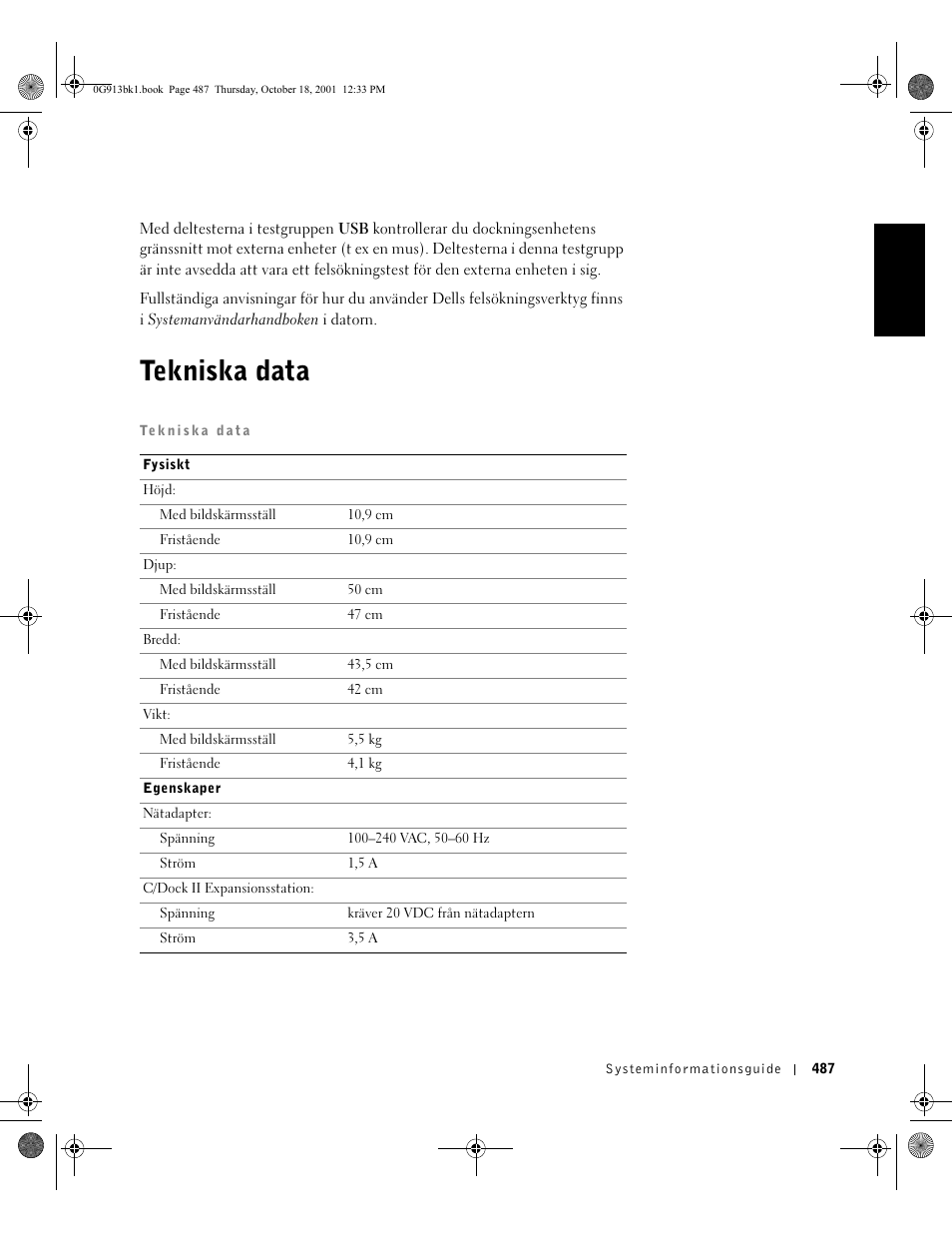 Tekniska data | Dell C/Dock II Expansion Station User Manual | Page 489 / 532