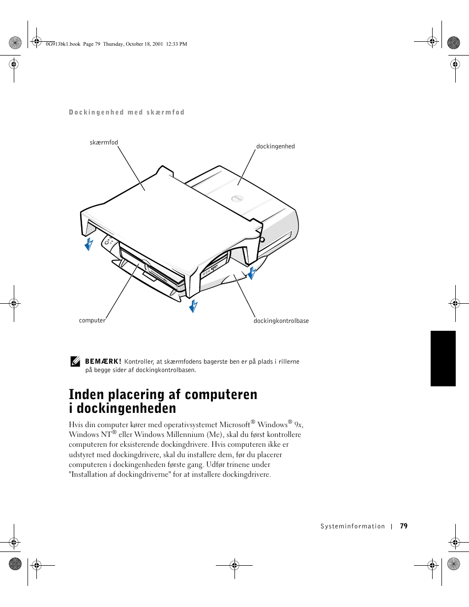 Inden placering af computeren i dockingenheden | Dell C/Dock II Expansion Station User Manual | Page 81 / 532