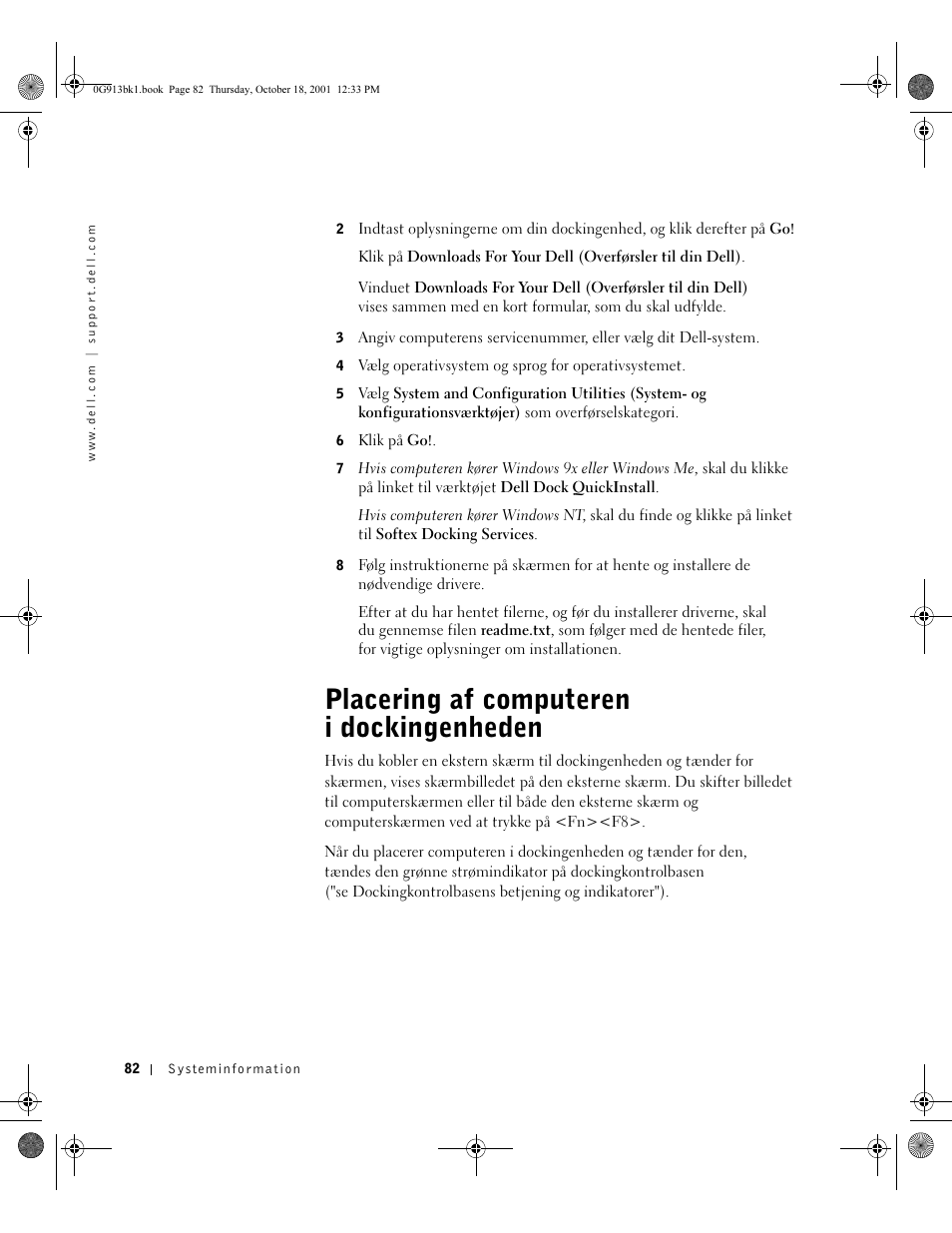 Placering af computeren i dockingenheden | Dell C/Dock II Expansion Station User Manual | Page 84 / 532