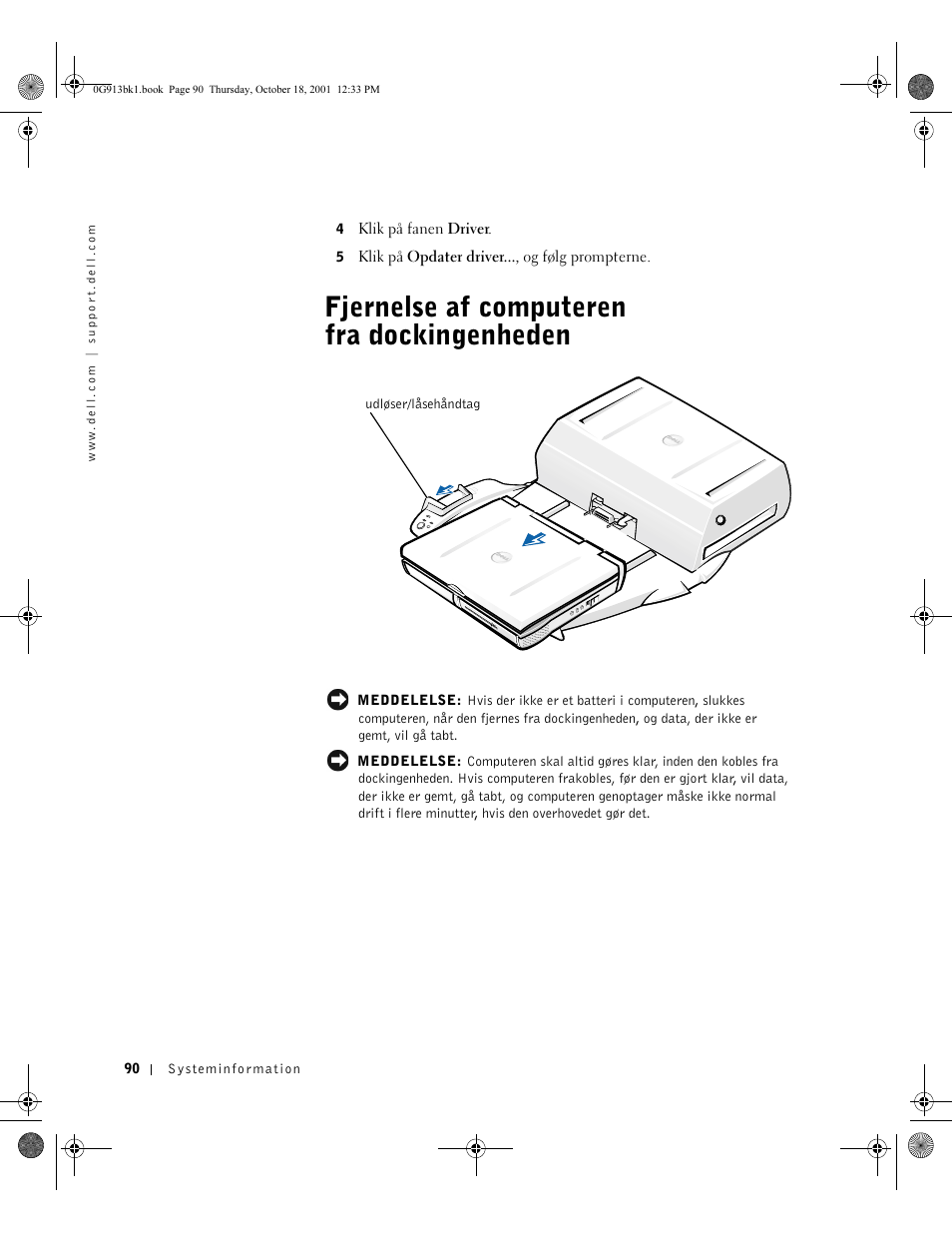 Fjernelse af computeren fra dockingenheden | Dell C/Dock II Expansion Station User Manual | Page 92 / 532