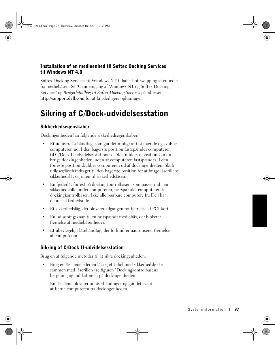 Sikring af c/dock-udvidelsesstation | Dell C/Dock II Expansion Station User Manual | Page 99 / 532
