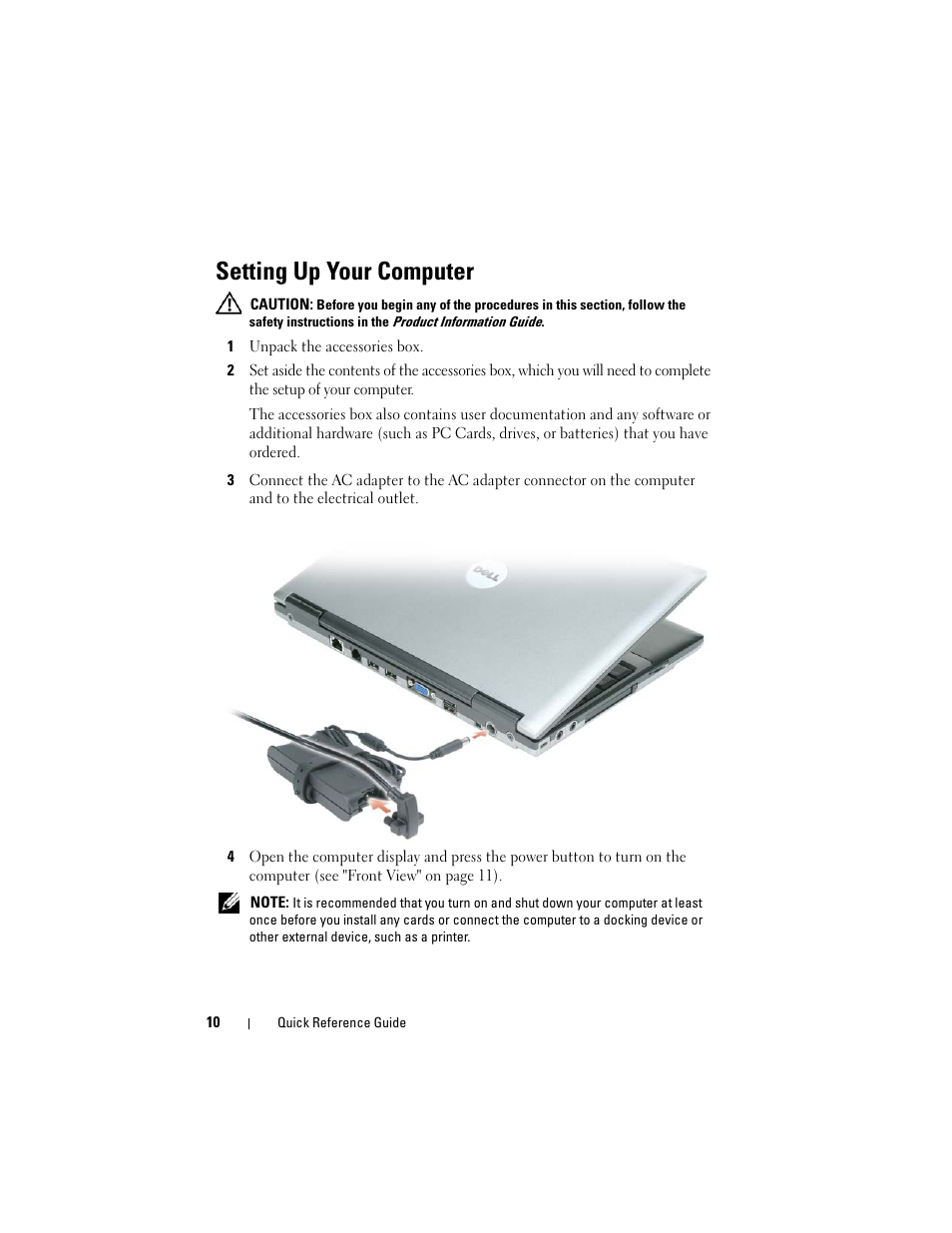 Setting up your computer | Dell Latitude D430 (Mid 2007) User Manual | Page 10 / 244