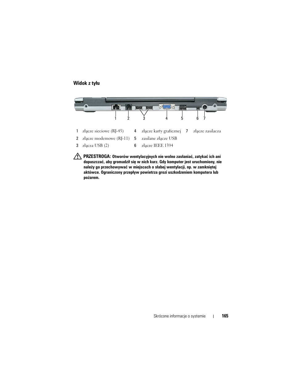 Widok z tyłu | Dell Latitude D430 (Mid 2007) User Manual | Page 165 / 244