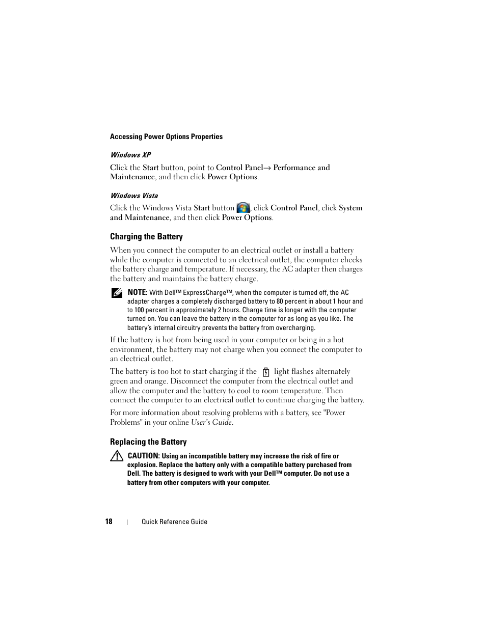 Charging the battery, Replacing the battery, Storing a battery | Dell Latitude D430 (Mid 2007) User Manual | Page 18 / 244