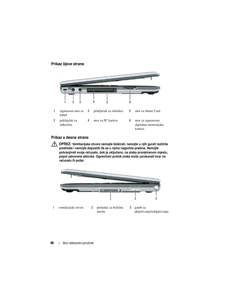 Prikaz lijeve strane, Prikaz s desne strane | Dell Latitude D430 (Mid 2007) User Manual | Page 40 / 244